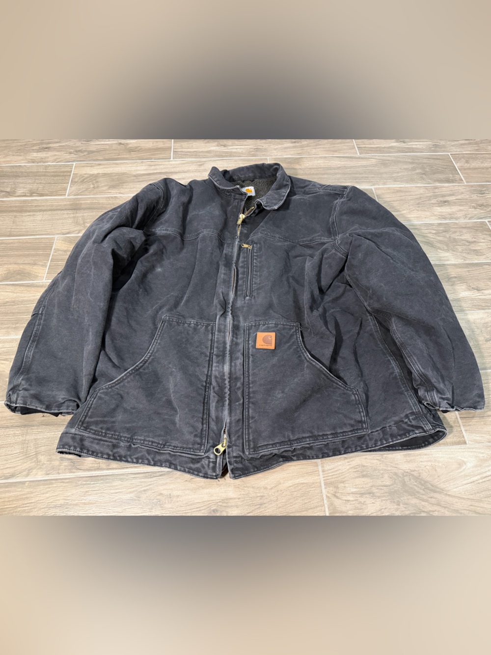Vintage Carhartt C61 BLK Barn Coat Jacket Sherpa Lined Duck Canvas XXL